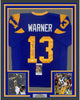 Framed Autographed/Signed Kurt Warner St. Louis 35x39 Blue Football Jersey JSA COA