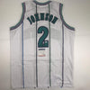 Autographed/Signed Larry Johnson Charlotte White Basketball Jersey PSA/DNA COA
