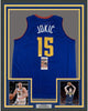 Framed Autographed/Signed Nikola Jokic 35x39 Denver Royal Blue Basketball Jersey JSA COA