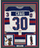 Framed Autographed/Signed Jim Craig 35x39 White 1980 Miracle On Ice United States Hockey Jersey JSA COA