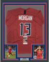 Framed Autographed/Signed Alex Morgan 35x39 Red Soccer Team USA World Cup Jersey JSA COA