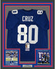 Framed Autographed/Signed Victor Cruz 35x39 New York Blue Football Jersey JSA COA