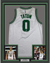 Framed Autographed/Signed Jayson Tatum 35x39 Boston White Basketball Jersey Beckett BAS COA