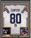Framed Autographed/Signed Cris Carter 35x39 Minnesota White Football Jersey JSA COA