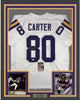 Framed Autographed/Signed Cris Carter 35x39 Minnesota White Football Jersey JSA COA