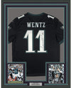 Framed Autographed/Signed Carson Wentz 35x39 Philadelphia Eagles Black Nike Dri Fit Football Jersey Fanatics COA