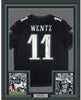 Framed Autographed/Signed Carson Wentz 35x39 Philadelphia Eagles Black Nike Dri Fit Football Jersey Fanatics COA