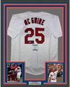 Framed Autographed/Signed Mark McGwire 35x39 St. Louis White Baseball Jersey JSA COA
