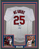 Framed Autographed/Signed Mark McGwire 35x39 St. Louis White Baseball Jersey JSA COA