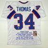 Autographed/Signed Thurman Thomas Buffalo White Stat Football Jersey JSA COA