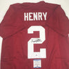 Autographed/Signed Derrick Henry Alabama Red College Football Jersey Beckett BAS COA