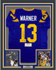 Framed Autographed/Signed Kurt Warner 35x39 St. Louis Blue Football Jersey Tristar COA