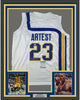 Framed Autographed/Signed Ron Artest Metta World Peace 35x39 Indiana White Basketball Jersey PSA/DNA COA