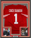 Framed Autographed/Signed Kyle Shanahan Coach 35x39 San Francisco Red Football Jersey Beckett BAS COA