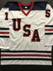 Autographed/Signed Jamie Langenbrunner Team USA United States White Hockey Jersey JSA COA by Hall of Fame Sports Memorabilia