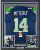 Framed Autographed/Signed DK D.K. Metcalf 35x39 Seattle Blue Football Jersey JSA COA #3