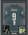 Framed Autographed/Signed Nick Foles 35x39 Philadelphia Eagles Nike Green Football Jersey JSA COA