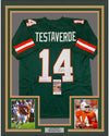 Framed Autographed/Signed Vinny Testaverde 35x39 Miami Green College Football Jersey JSA COA