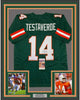 Framed Autographed/Signed Vinny Testaverde 35x39 Miami Green College Football Jersey JSA COA