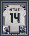 Framed Autographed/Signed DK D.K. Metcalf 35x39 Seattle White Football Jersey JSA COA