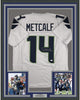 Framed Autographed/Signed DK D.K. Metcalf 35x39 Seattle White Football Jersey JSA COA