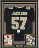 Framed Autographed/Signed Rickey Jackson HOF 2010 35x39 New Orleans Black Football Jersey Beckett BAS COA