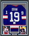 Framed Autographed/Signed Shane Doan 35x39 Winnipeg Blue Hockey Jersey Beckett BAS COA
