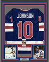 Framed Autographed/Signed Mark Johnson 35x39 Blue Team USA Miracle On Ice 1980 Olympics Hockey Jersey JSA COA