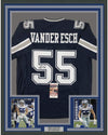 Framed Autographed/Signed Leighton Vander Esch 35x39 Dallas Dark Blue Football Jersey JSA COA