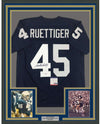 Framed Autographed/Signed Rudy Ruettiger 35x39 Notre Dame Blue College Football Jersey PSA/DNA COA