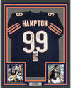 Framed Autographed/Signed Dan Hampton HOF 2002 35x39 Chicago Blue Football Jersey JSA COA