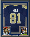 Framed Autographed/Signed Torry Holt 35x39 St. Louis Dark Blue Football Jersey Beckett BAS COA