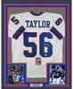 Framed Autographed/Signed Lawrence Taylor HOF 99 35x39 New York White Football Jersey JSA COA