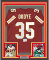 Framed Autographed/Signed Christian Okoye 35x39 Kansas City Red Football Jersey PSA/DNA COA