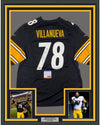 Framed Autographed/Signed Alejandro Villanueva 35x39 Pittsburgh Black Football Jersey PSA/DNA COA