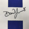 Framed Autographed/Signed Daniel Jones 35x39 New York Blue Football Jersey Beckett BAS COA by Hall of Fame Sports Memorabilia