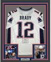 Framed Autographed/Signed Tom Brady 35x39 New England Patriots White Authentic Nike Limited Football Jersey Fanatics COA