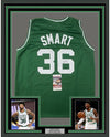 Framed Autographed/Signed Marcus Smart 35x39 Boston Green Basketball Jersey JSA COA