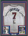 Framed Autographed/Signed Dansby Swanson 35x39 Atlanta White Baseball Jersey JSA COA