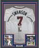 Framed Autographed/Signed Dansby Swanson 35x39 Atlanta White Baseball Jersey JSA COA