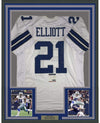 Framed Autographed/Signed Ezekiel Elliott 35x39 Dallas White Football Jersey PSA/DNA COA