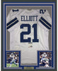Framed Autographed/Signed Ezekiel Elliott 35x39 Dallas White Football Jersey PSA/DNA COA