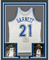 Framed Autographed/Signed Kevin Garnett 35x39 Minnesota Timberwolves White Authentic Mitchell & Ness Basketball Jersey Fanatics COA