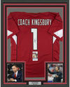 Framed Autographed/Signed Kliff Kingsbury 35x39 Head Coach Arizona Red Football Jersey JSA COA
