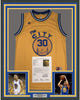 Framed Autographed/Signed Stephen Steph Curry 35x39 Golden State The City Yellow Basketball Jersey JSA COA/LOA