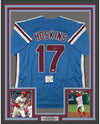 Framed Autographed/Signed Rhys Hoskins 35x39 Philadelphia Retro Blue Baseball Jersey Beckett BAS COA