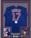 Framed Autographed/Signed Kris Bryant 35x39 Chicago Blue Baseball Jersey Beckett BAS COA