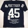 Autographed/Signed Rudy Ruettiger Notre Dame Blue Stat College Football Jersey JSA COA