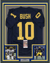 Framed Autographed/Signed Devin Bush 35x39 Michigan Blue College Football Jersey JSA COA