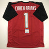 Autographed/Signed Bruce Arians Tampa Bay Red Football Jersey Beckett BAS COA